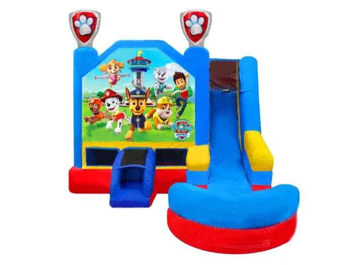 Fun Paw Patrol-themed inflatable bounce house with slide, perfect for kids' parties. High-quality, affordable, and available for online purchase in Canada!